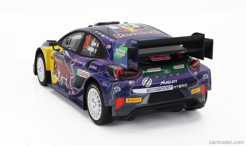 Truescale Ford england Puma Rally1 Red Bull Team Ford World Rally M-sport N 19 Winner Rally Montecarlo 2022 S.loeb - I.galmiche 1:18 Purple Yellow Black