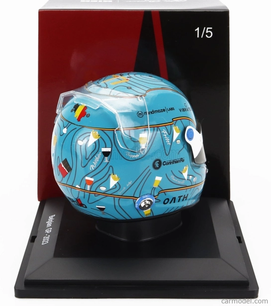Spark-model Bell helmet F1 Casco Helmet Alfa Romeo C43 Team Stake N 77 Belgium Gp 2023 Valtteri Bottas 1:5 Světle Modrá