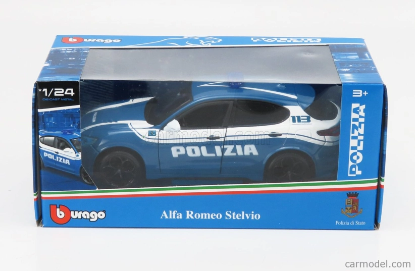 Bburago Alfa Romeo Stelvio Polizia 2017 1:24 svetlomodrá