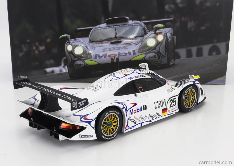 Werk83 Porsche 911 Gt1-98 3.2l Turbo Team Porsche Ag Mobil-1 N 25 2nd 24h Le Mans 1998 Uwe Alzen - Jorg Muller - Bob Wollek 1:18 Biela Modrá Červená