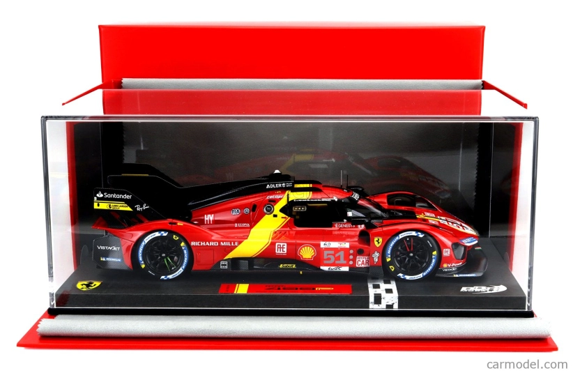 Bbr-models Ferrari 499p 3.0l Turbo V6 Team Ferrari Af Corse N 51 Winner 24h Le Mans 2023 Alessandro Pier Guidi - James Calado - Antonio Giovinazzi - Con Vetrina - With Showcase 1:18 Červená Žlutá Černá