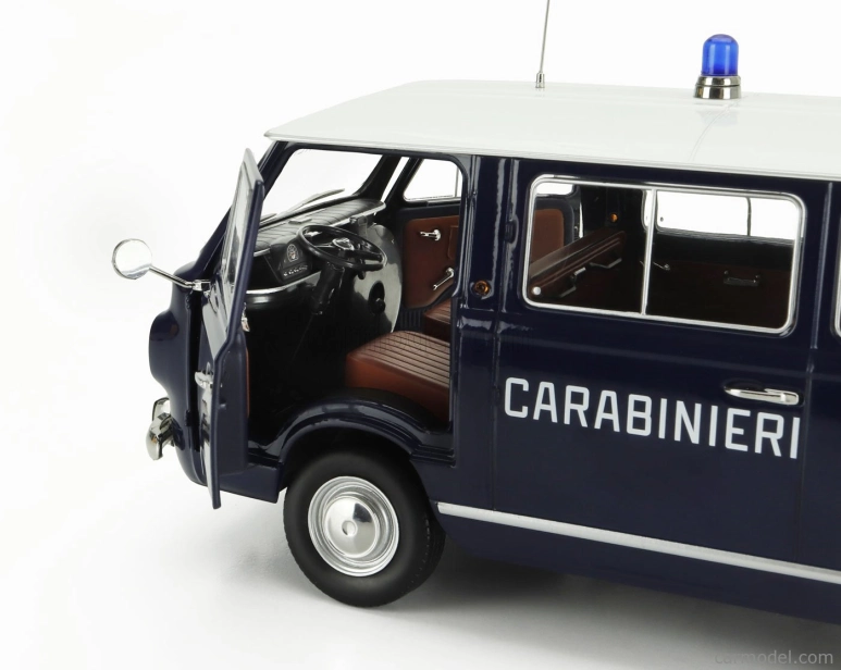 Mitica-diecast Fiat Fiat 850 Familiare Carabinieri 1970 – Interno Brown 1:18 Modrá Bílá