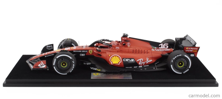 Looksmart Ferrari F1  Sf-23 Team Scuderia Ferrari N 16 4th Singapore Gp 2023 Charles Leclerc - Con Vetrina - With Showcase 1:18 Červená Černá