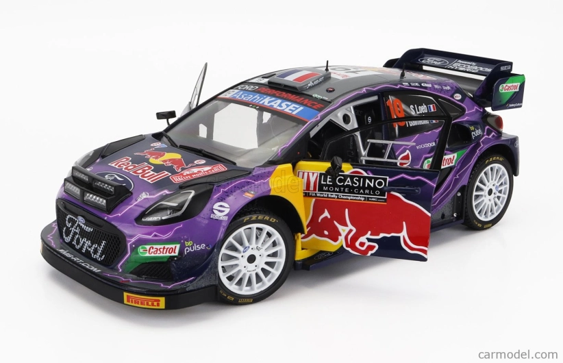 Solido Ford england Puma Rally1 Red Bull Team Ford World Rally M-sport N 19 Winner Rally Montecarlo 2022 S.loeb - I.galmiche 1:18 Purple Yellow Black