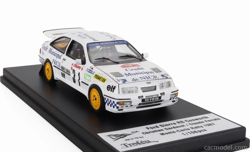 Trofeu Ford england Sierra Rs Cosworth N 31 Rally Montecarlo 1987 Christian Gardavot - Claude Ferrato 1:43 Bílá