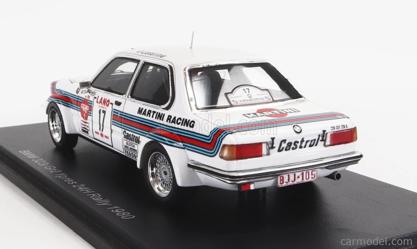 Spark-model BMW radu 3 323i Martini N 17 24h Rally Ypres 1980 H.delbar - W.lux 1:43 Biela červená modrá