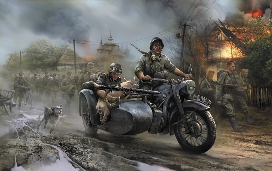 Zvezda německá sajdkára R12 WWII s posádkou (1:35)