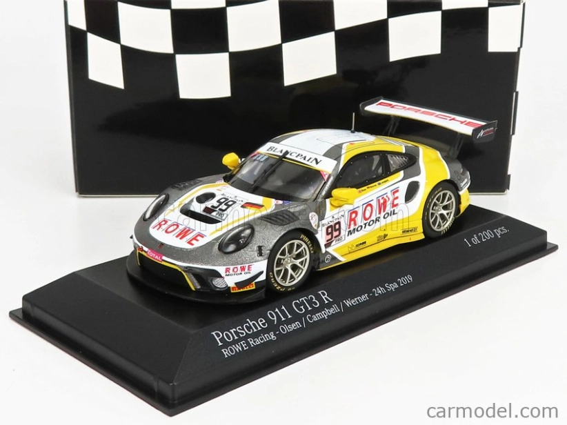 Minichamps Porsche 911 991-2 Team Rowe Racing N 99 7th 24h Spa 2019 D.olsen - M.campbell - D.werner 1:43 Sivá Biela Žltá