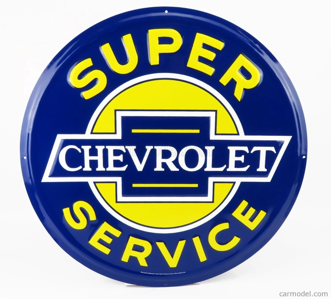 Edicola Príslušenstvo Kovová okrúhla tabuľka - Chevrolet Super Service 1:1 žlto-modrá
