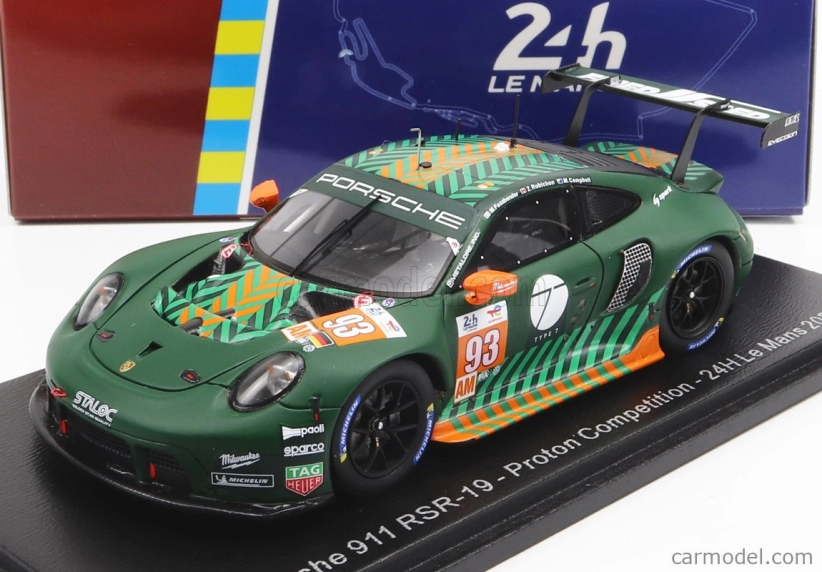Spark-model Porsche 911 991 Rsr-19 4.2l Team Proton Competition N 93 24h Le Mans 2022 Michael Fassbender - Matt Campbell - Zacharie Robichon 1:43 Zelená Černá