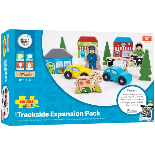 Bigjigs Rail Veľká sada drevených doplnkov k vláčikovej dráhe
