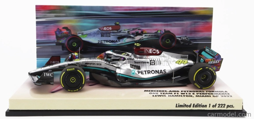 Minichamps Mercedes gp F1 W13e Team Mercedes-amg Petronas F1 N 44 6. Miami Gp 2022 Lewis Hamilton 1:43 Silver Green