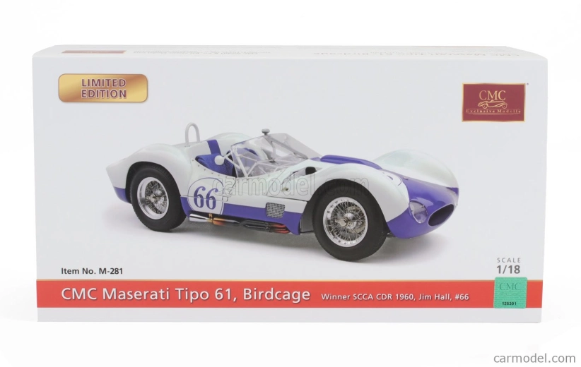 Cmc Maserati Tipo 61 2.9l S4 Spider Birdcage N 66 Winner Castle Rock Colorado Scca 1960 Jim Hall 1:18 Bílá Modrá