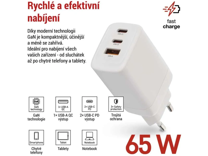 Napájací adaptér GaN PD 65W USB (napájanie)