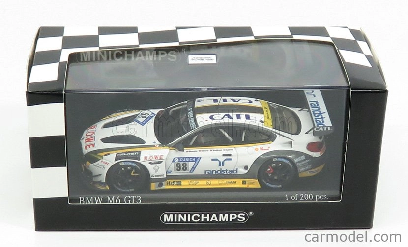 Minichamps BMW radu 6 M6 Gt3 Team Rowe Racing N 98 24h Nurburgring 2018 N.catsburg - R.westbrook - J.edwards - T.blomqvist 1:43 Bielo žltá