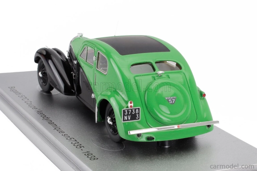 Kess-model Bugatti 57c S/n.57335 Coupe Aerodynamique Closed Roof 1938 1:43 Green Black