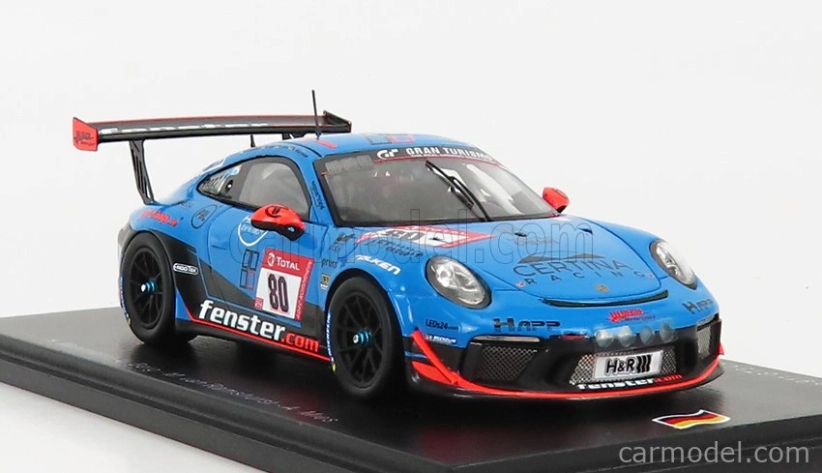Spark-model Porsche 911 991-2 Gt3 Cup Team Huber Motorsport N 80 Winner Sp7 Class 24h Nurburgring 2021 H.wehrmann - U.berg - M.van Ramshorst - A.mies 1:43 Modrá Černá