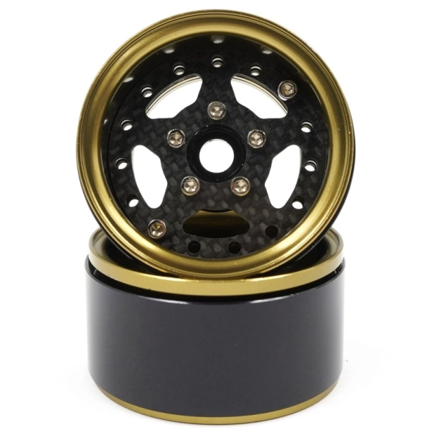 1.9 Beadlock Hliníkové CNC 5 Spoke Carbon Gold Titanium, 2ks