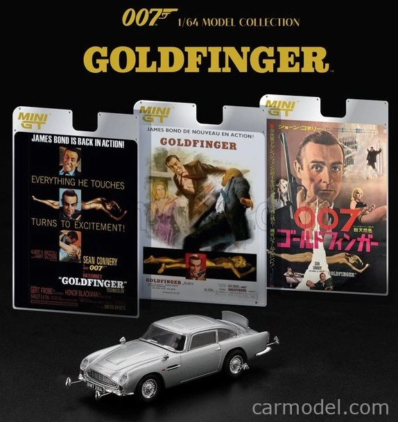 Mini-gt Aston martin Db5 1964 - 007 James Bond - Goldfinger - Missione Goldfinger With Weapons - Included Poster 007 English Language 1:64 Silver