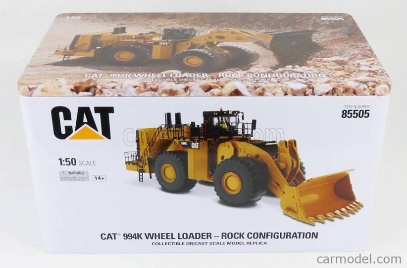 Dm-models Caterpillar Cat994k Ruspa Gommata - škrabací traktor - kolesový nakladač - konfigurácia Rock 1:50 žltá čierna