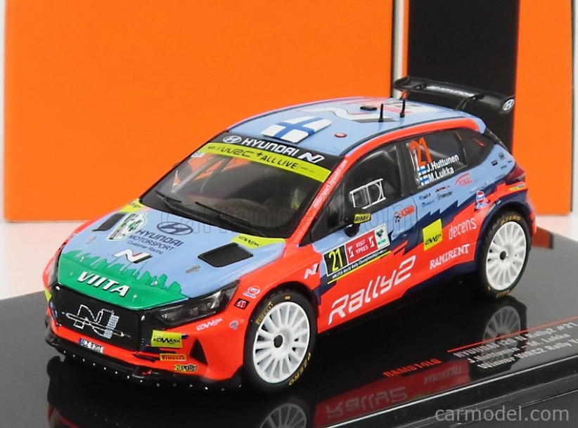 Ixo-models Hyundai I20 N Rally2 Team Hyundai Motorsport N 21 Winner Wrc2 Rally Ypres 2021 J.huttunen - M.lukka 1:43 Svetlo modrá červená zelená
