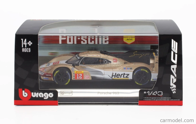 Bburago Porsche 963 9rd 4.6l Turbo V8 Team Hertz Jota N 12 24h Le Mans 2024 Will Stevens - Norman Nato - Callum Ilott 1:43 Bílé Zlato