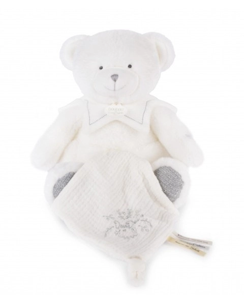 Doudou Darčeková sada Plyšový medvedík s dečkou 30 cm sivý