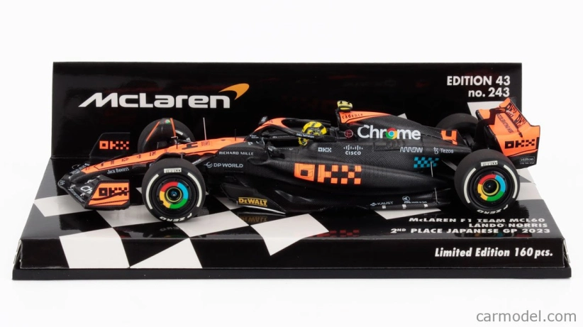 Minichamps Mclaren F1  Mcl60 Team Mclaren N 4 2nd Japan Gp 2023 Lando Norris 1:43 Bílá Oranžová Černá