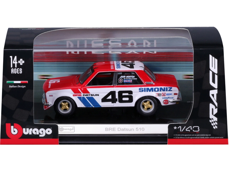 Bburago Datsun 510 Bre N 46 Racing 1972 1:43 Bílá Modrá Červená