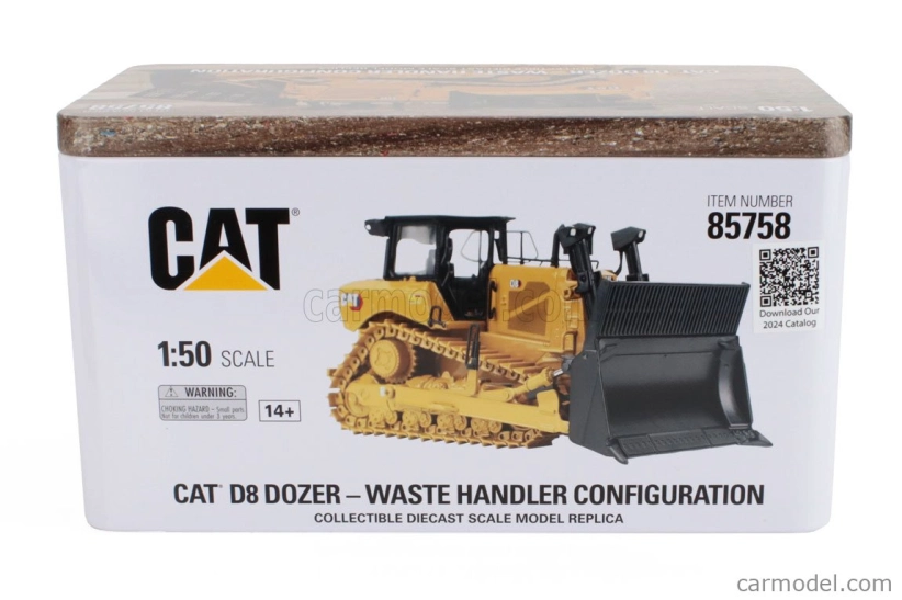 Dm-models Caterpillar Catd8 Ruspa Cingolata - pásový traktor s buldozérom a škrabákom - konfigurácia pre manipuláciu s odpadom 1:50 žltá čierna