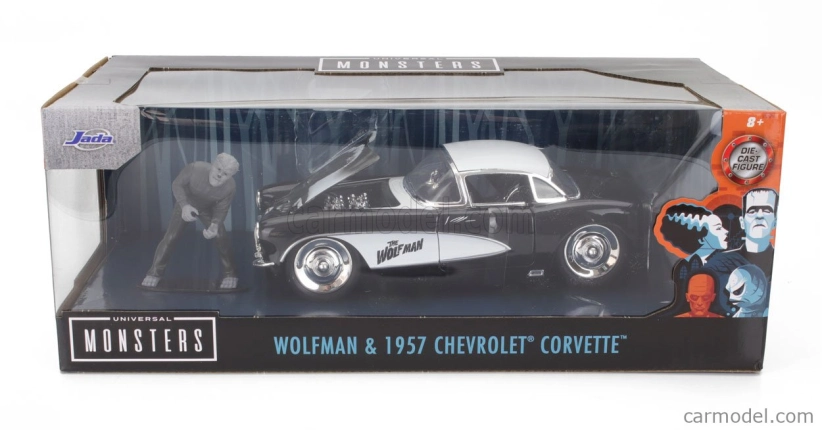 Jada Chevrolet Corvette s postavičkou Wolfmana 1957 1:24 čierna biela