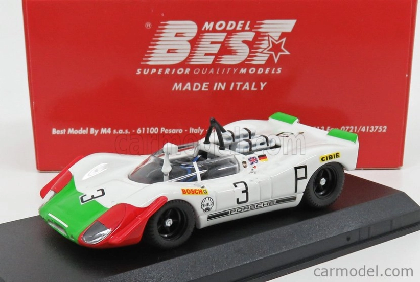 Najlepší model Porsche 908/02 N 3 3. 1000km Nurburgring 1969 Elford - Ahre 1:43 Biela Zelená Červená