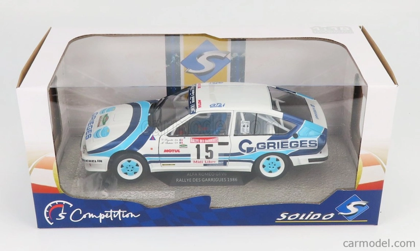 Solido Alfa romeo Alfetta Gtv6 N 15 Rally Des Garrigues 1986 C.rigollet - M.bathelot 1:18 Biela 2 tóny Modrá