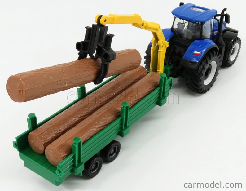 Bburago New holland T7.315 Tractor + Tree Forwarder And Wood 1:50 Modrozelené Dřevo