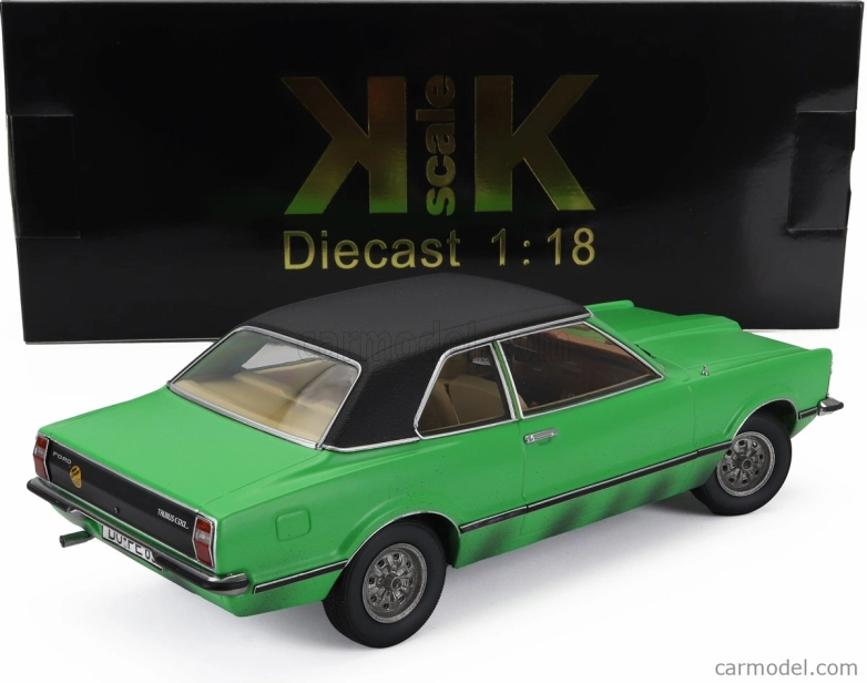 Kk-scale Ford england Taunus Gxl (dirty Version) With Vinyl Roof - Bang Boom Bang Movie 1971 1:18 Green Matte Black