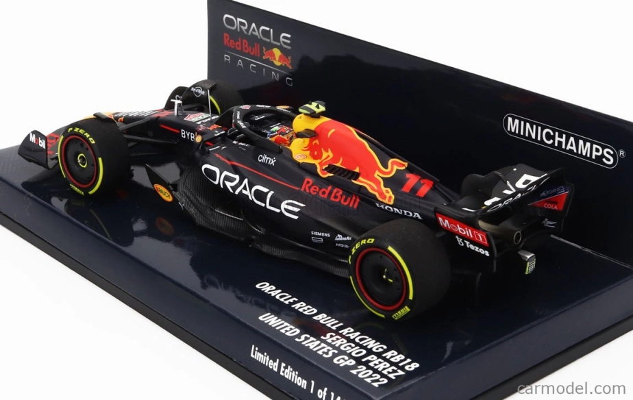 Minichamps Red bull F1 Rb18 Team Oracle Red Bull Racing N 11 Austin Usa Gp 2022 Sergio Perez 1:43 Matná modrá žltá červená