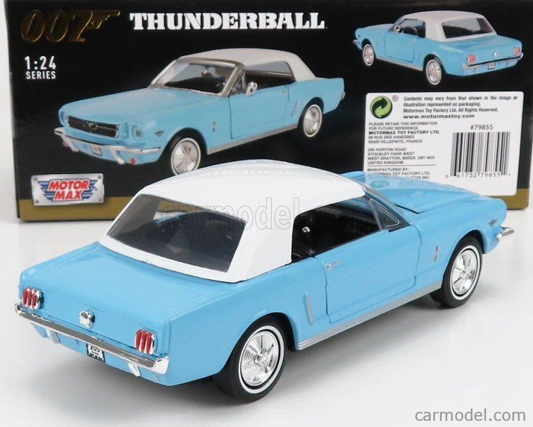 Motor-max Ford usa Mustang Convertible Spider 1967 - 007 James Bond - Thunderball - Operazione Tuono 1:24 Světle Modrá Bílá
