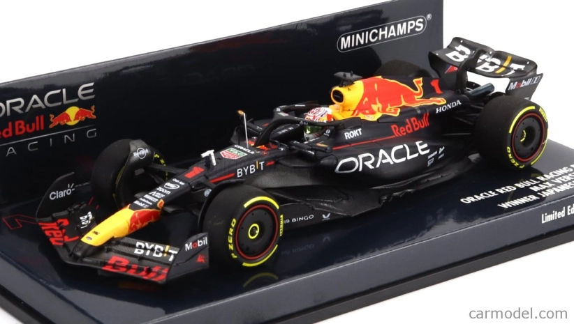 Minichamps Red bull F1 Rb19 Team Oracle Red Bull Racing N 1 Víťaz majstrovstiev sveta Japonsko Gp 2023 Max Verstappen 1:43 Matt Blue