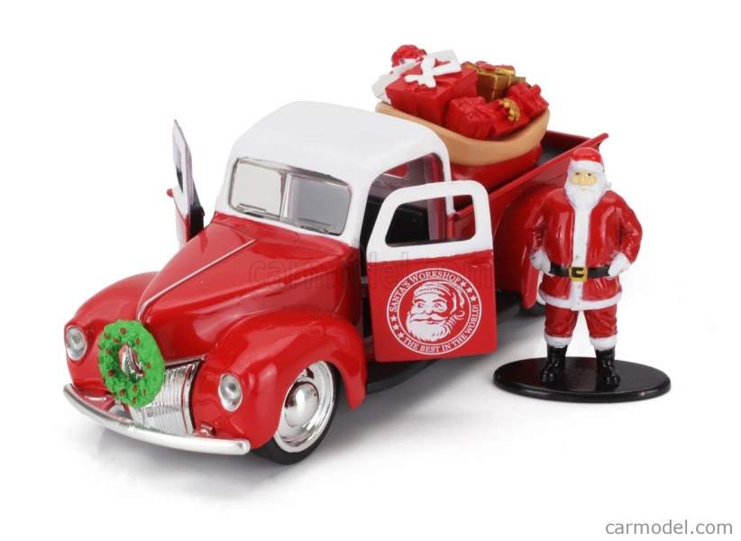 Jada Ford usa Set Holiday Rides 2022 - Pick-up 1941 s Chevroletom Bel Air 1957 so Santa Clausom (Babbo Natale) a pani Santa Clausovou figúrkami 1:32 červená s bielou