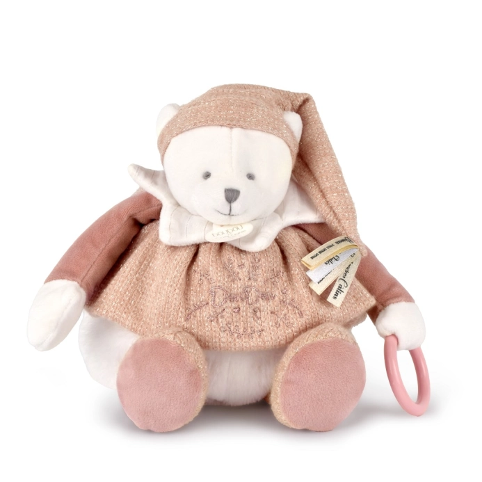 Doudou Darčeková sada Plyšový ľadový medvedík s krúžkom 30 cm ružový – poškodený obal
