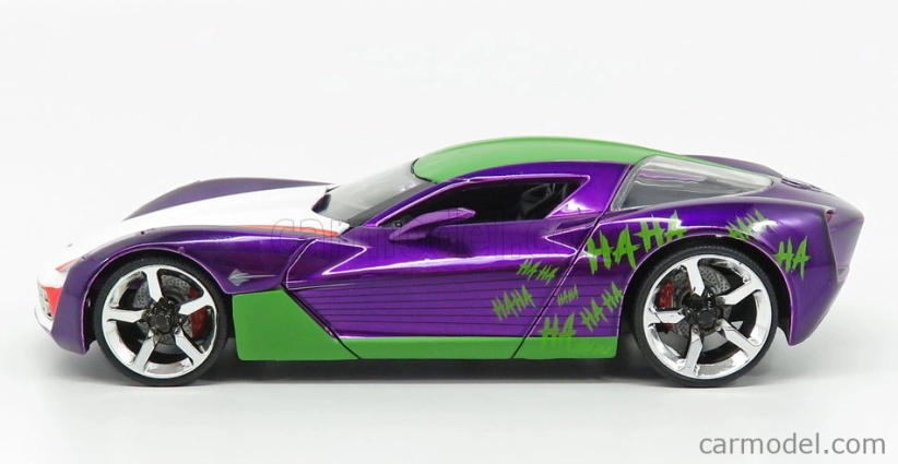 Jada Chevrolet Corvette Stingray s figúrkou Jokera 2009 1:24 fialovo zelená biela