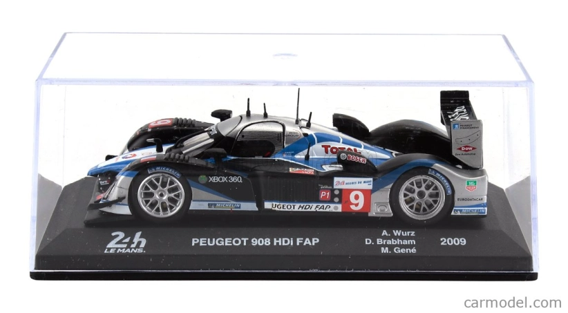 Edicola Peugeot 908 Hdi Fap 5.5l Turbo V12 Team Peugeot Sport Total N 9 Winner 24h Le Mans 2009 David Brabham - Marc Gene - Alexander Wurz 1:43 Černá Modrá Stříbrná