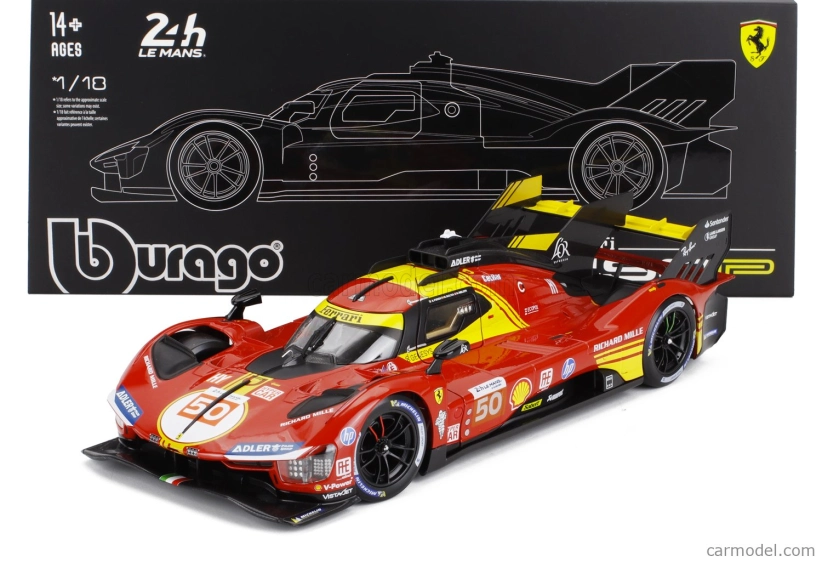 Bburago Ferrari 499p 3.0l Turbo V6 Team Ferrari Af Corse N 50 Winner 24h Le Mans 2024 Antonio Fuoco – Miguel Molina – Nicklas Nielsen – Con Vetrina – With Showcase 1:18 Red