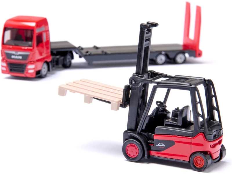 SIKU Super - Tahač MAN s návěsem a vysokozdvižným vozíkem Linde 1:87