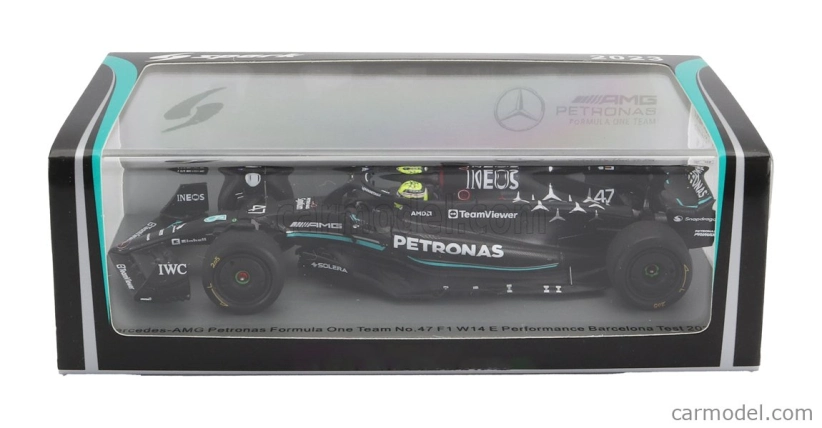 Spark-model Mercedes gp F1 W14 Team Mercedes-amg Petronas Formula One N 47 Tires Test Spain Gp 2023 Mick Schumacher 1:43 Matt Black