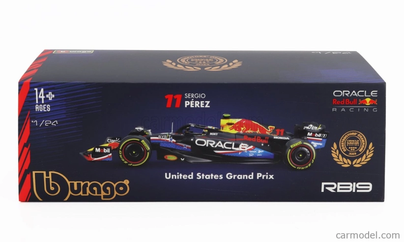 Bburago Red bull F1 Rb19 Team Oracle Red Bull Racing N 11 4th Austin Usa Gp 2023 Sergio Peréz – With Pilot And Showcase 1:24 Matt Blue