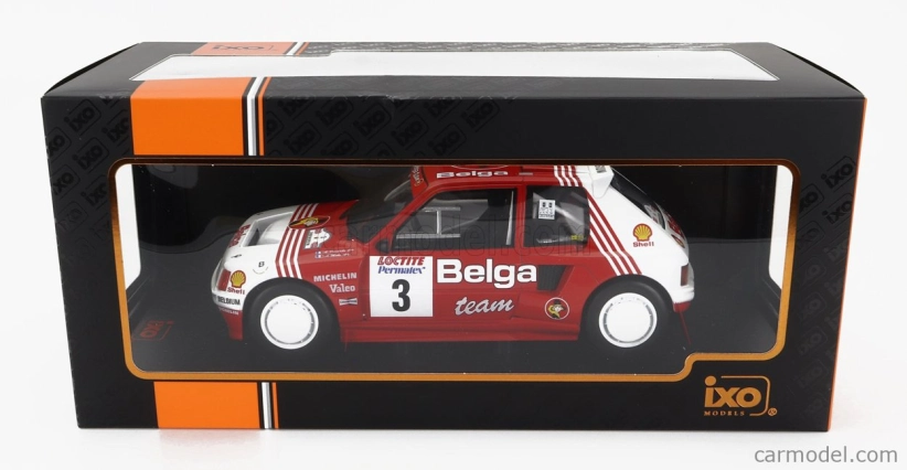 Ixo-models Peugeot 205 T16 Belga N 3 Rally Ypres 1985 B.darniche - A.mahe 1:18 Červená Bílá