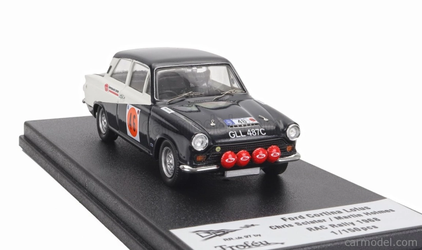 Trofeu Ford england Cortina Lotus (nočná verzia) N 46 Rac Rally Lombard 1968 Chris Sciater - Martin Holmes 1:43 Čierna biela