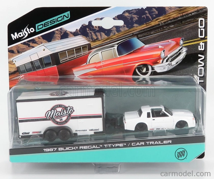 Maisto Buick Regal With Trailer 1987 1:64 bielo-čierna