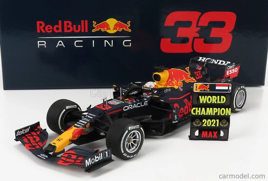 Minichamps Red bull F1 Rb16b Honda Ra620h Team Aston Martin N 33 Winner Abu Dhabi Gp With Pit Board World Champion 2021 Max Verstappen 1:18 Matná modrá žltá červená